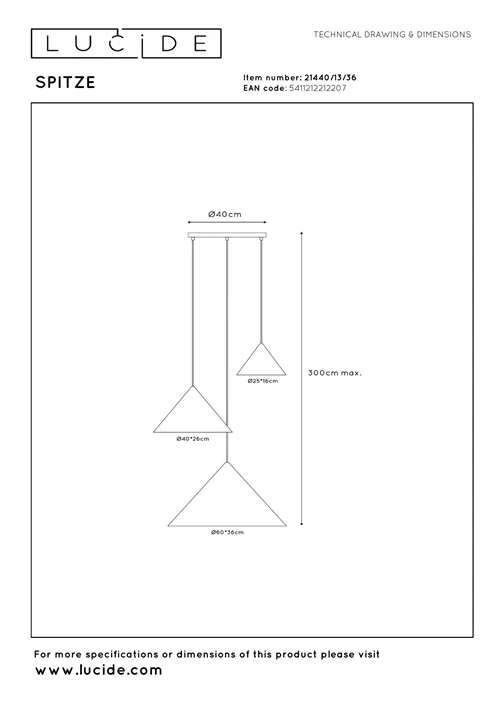 Lucide SPITZE - Pendant light - Ø 68 cm - 3xE27 - Grey | Vibes - technical